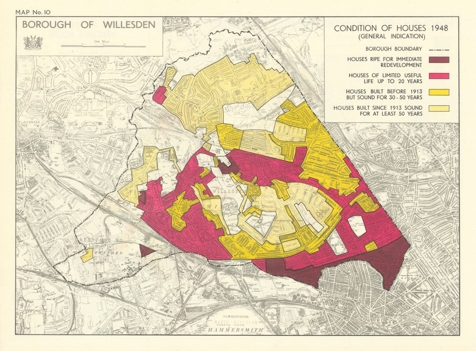 Willesden Borough. Condition of houses 1948. Kensal Kilburn Neasden 1950 map